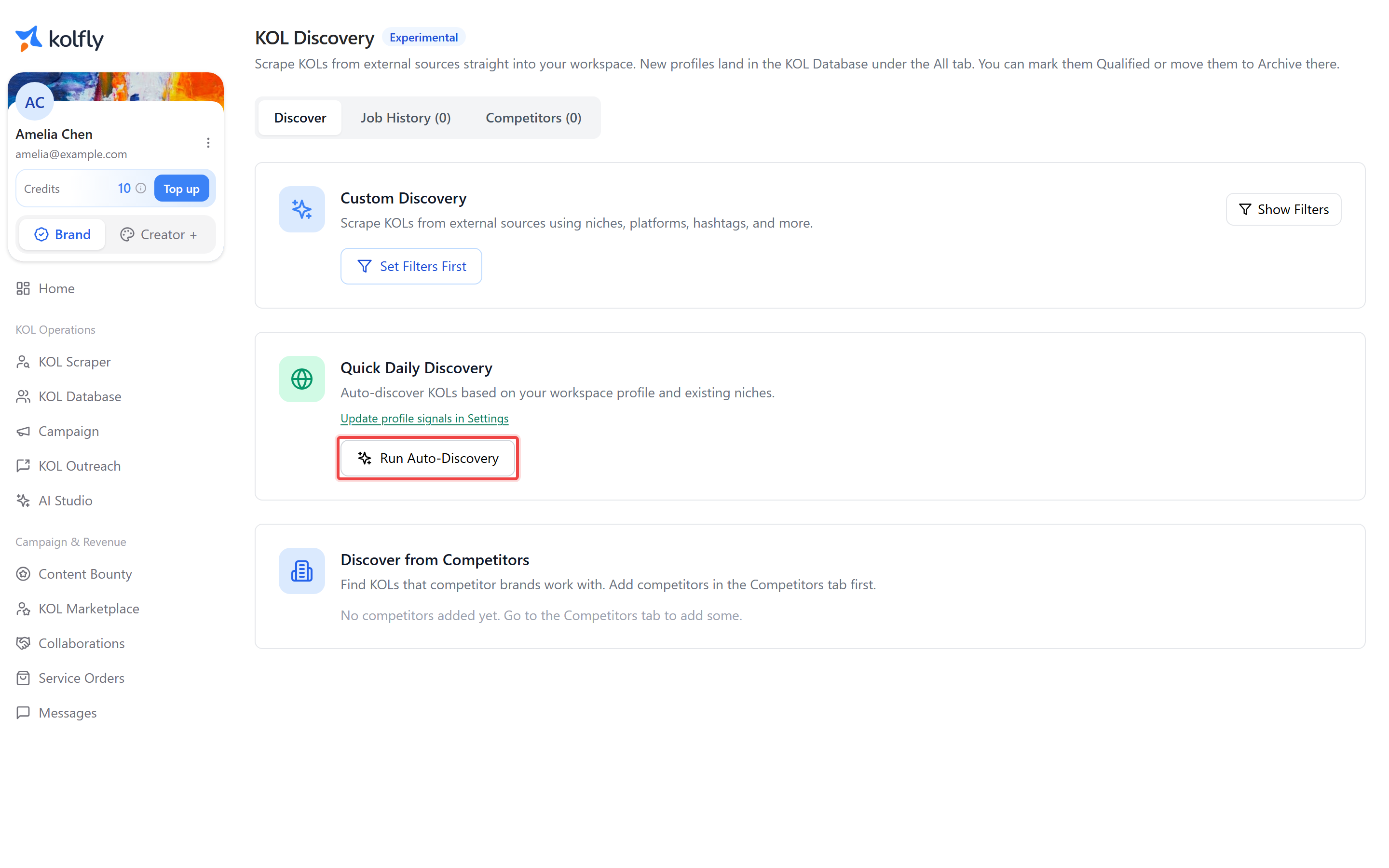 The Discovery screen with the Run Auto-Discovery button highlighted