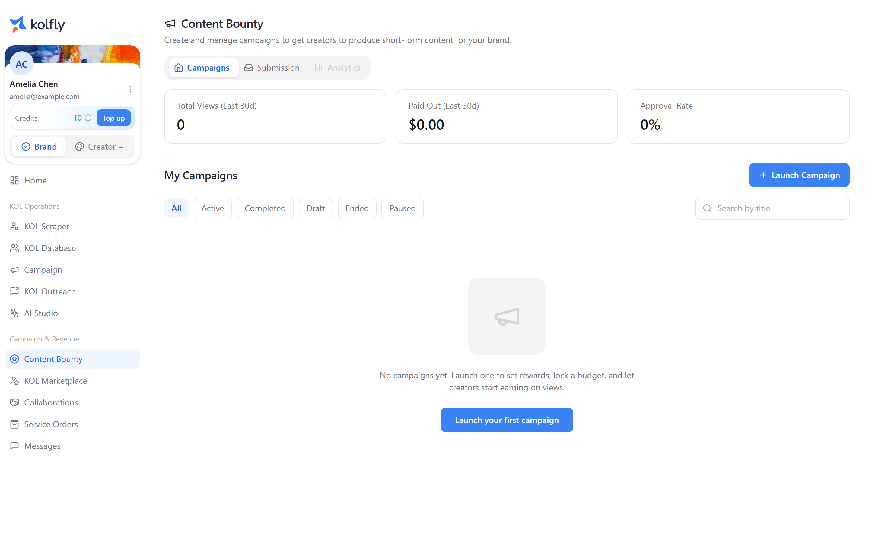 The Content Bounty campaigns screen
